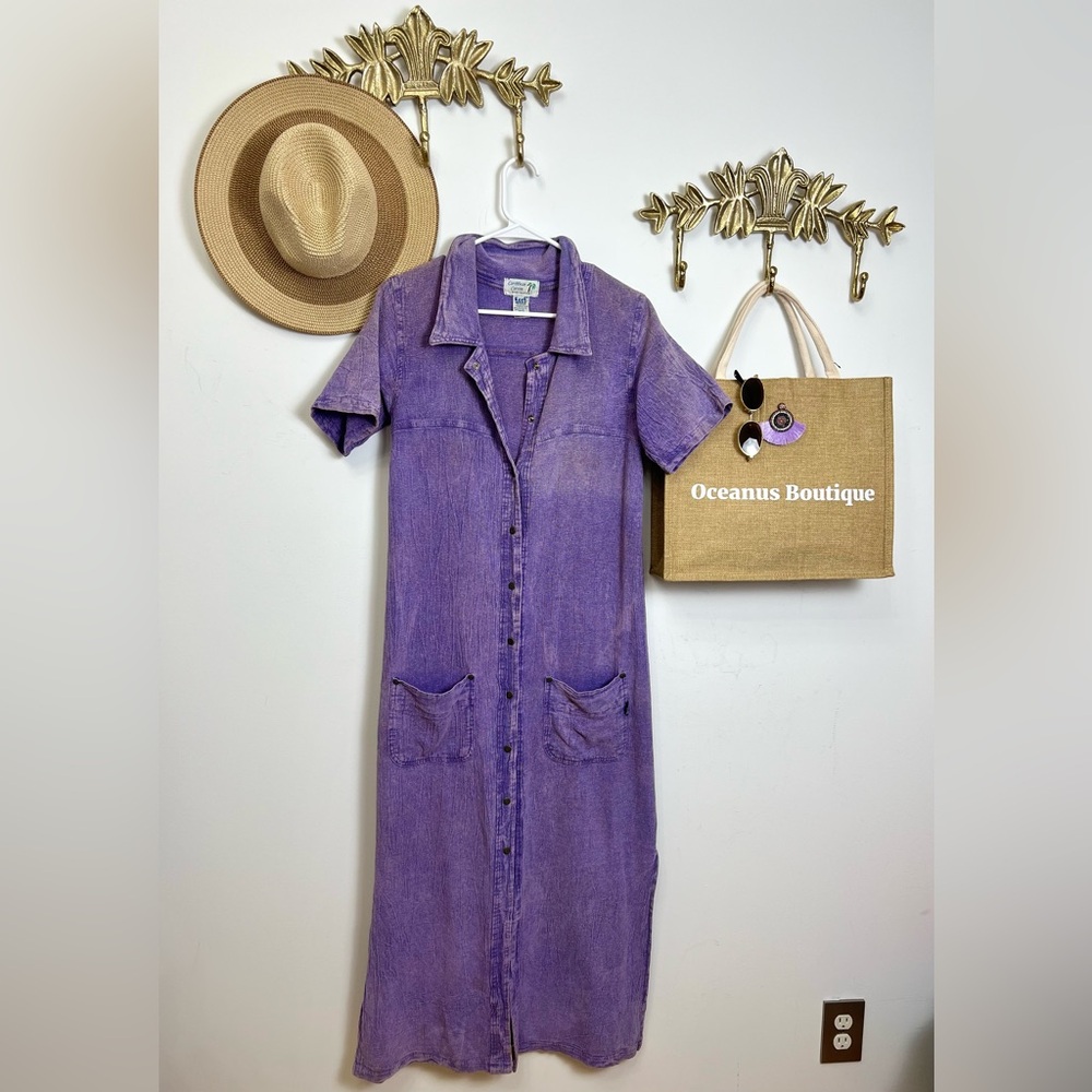 🪻100% Cotton Vintage purple denim style dress S ptp 18” 52” - Picture 3 of 5